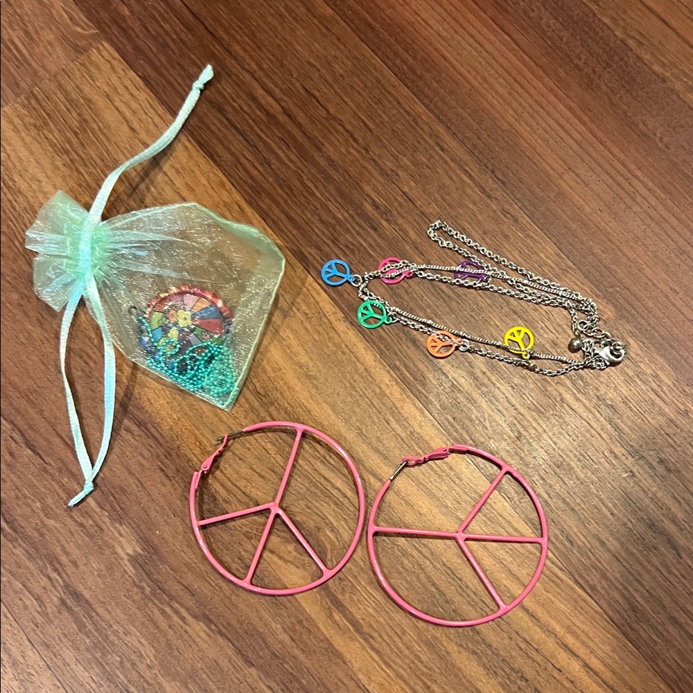 Colorful Peace Sign Kids Jewelry Set